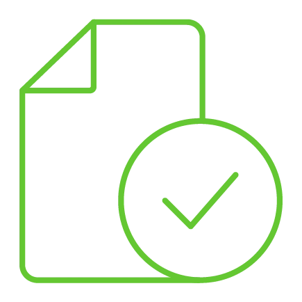 icone pagina de papel com sinal de check/feito