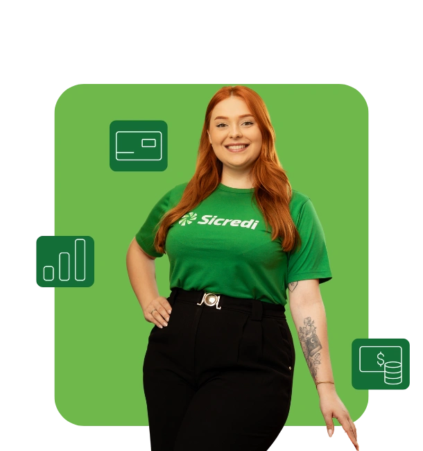  Atendente do Sicredi sorrindo. 