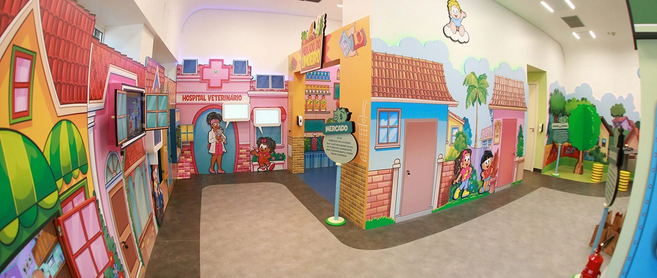 Espaço de Educação Financeira da Fundação Sicredi, temático da Turma da Mônica