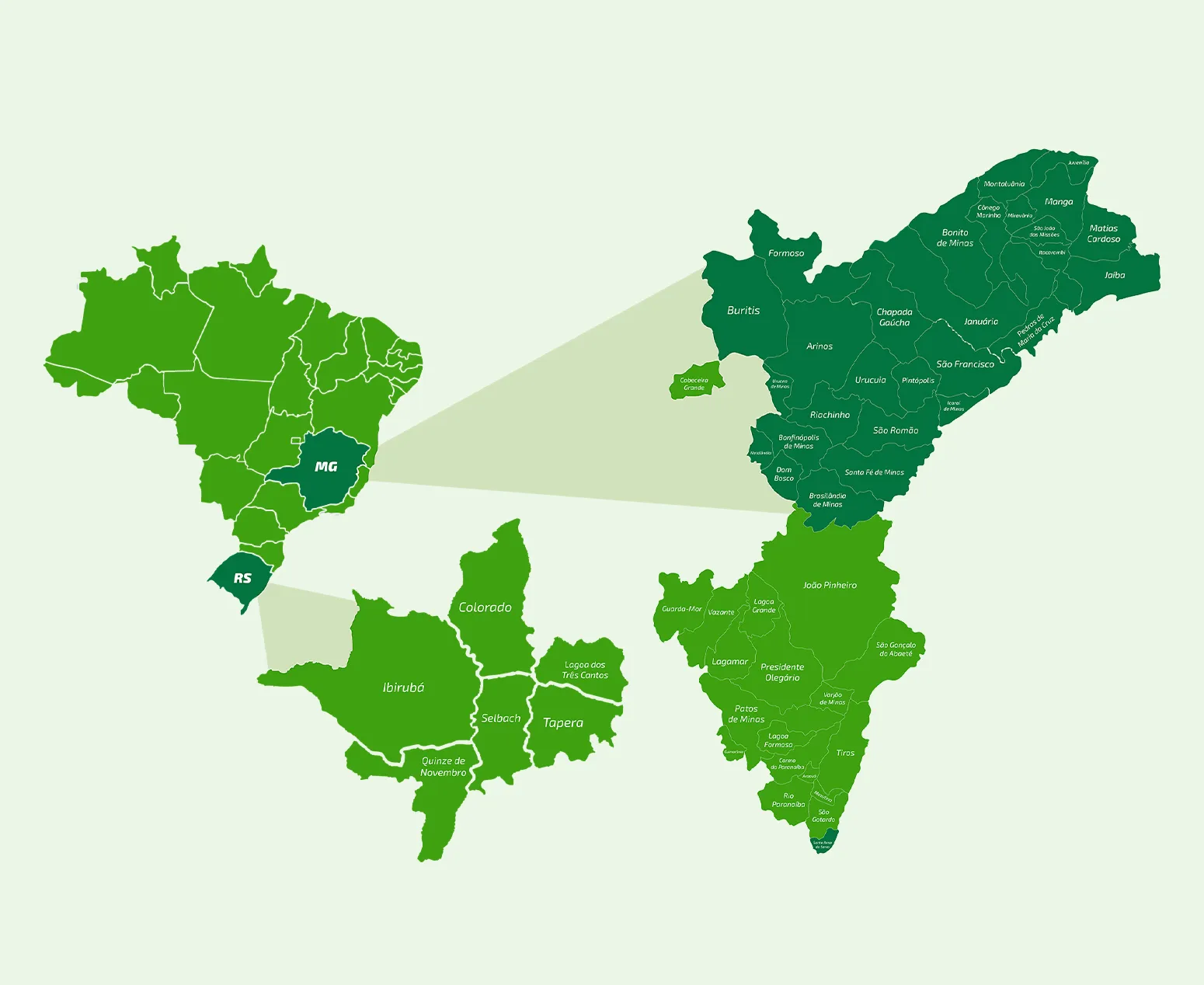  Mapa com a área de atuação da cooperativa Sicredi Rota das Terras. 