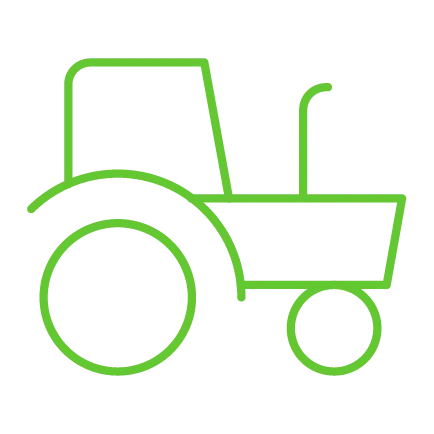  Ícone minimalista em linha verde representando um trator agrícola, simbolizando o segmento do agronegócio. 