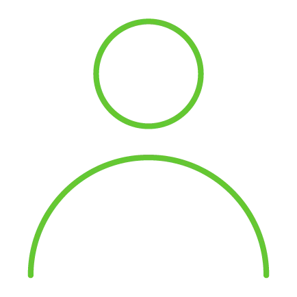  Ícone minimalista de uma pessoa representado por um círculo e uma meia-lua em linha verde. 