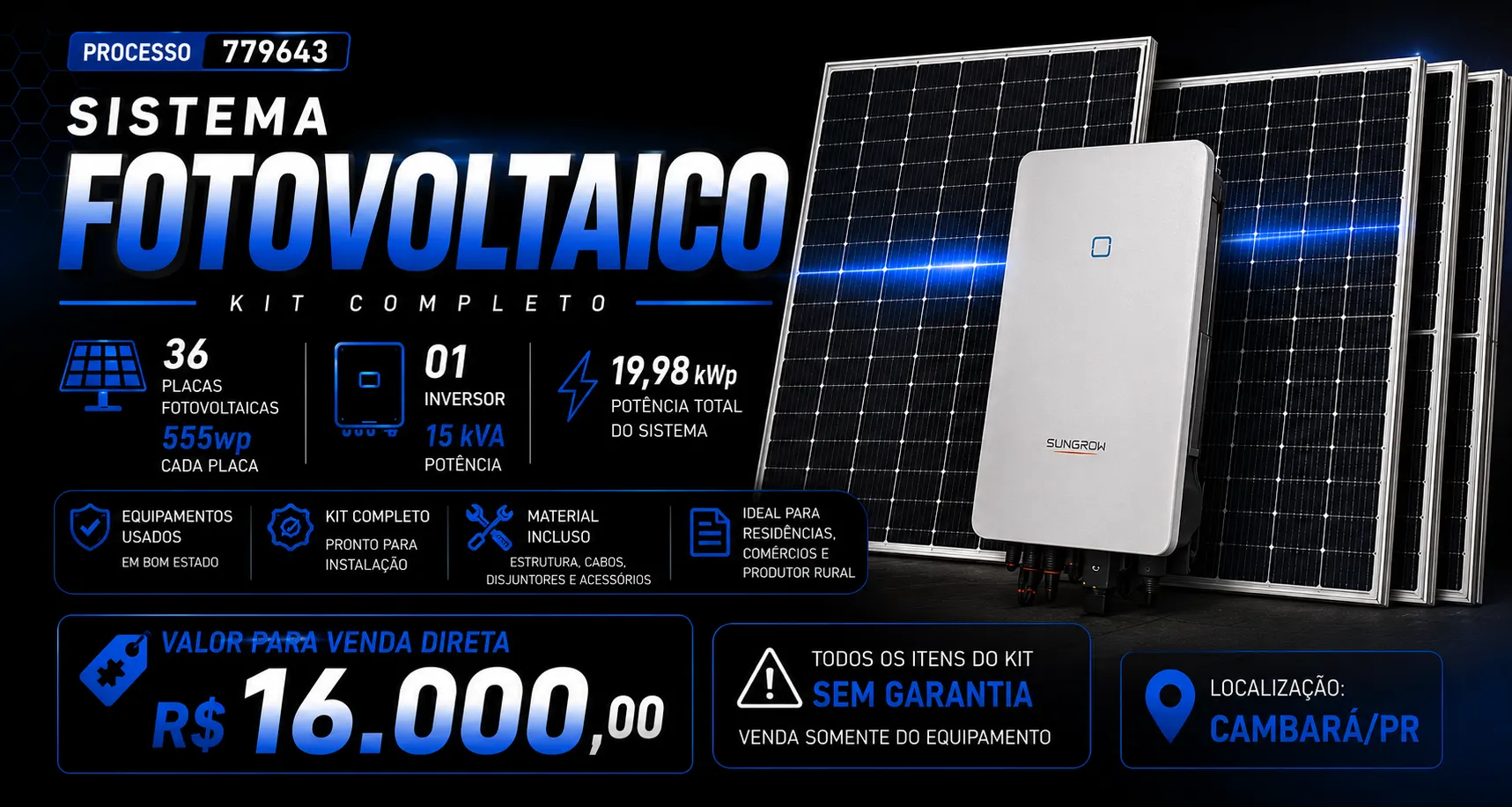  CAPA - 36 PLACAS SOLARES 555 WP    1 INVERSOR 15 KVA 