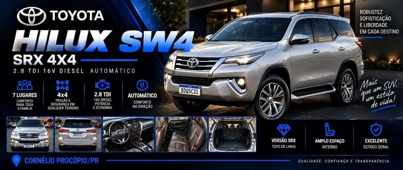 HYLUX SW4 SRX 4x4 2.8 DIESEL AUTMÁTICA, ANO 2019/2020 