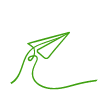 ícone de um avião de papel verde em fundo branco