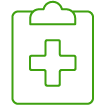 ícone de prancheta com cruz representando atendimento em saúde