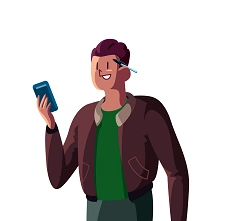 ilustração de associado moreno conferindo o celular