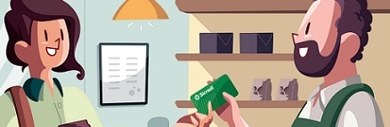  ilustração de associado MEI recebendo pagamento com cartão Sicredi 