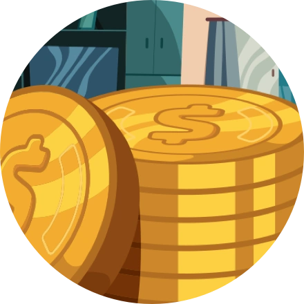 Ilustração de moedas douradas empilhadas.