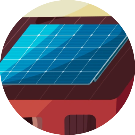 Ilustração de placa solar em telhado de casa.