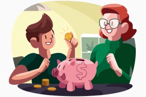 ilustração de mão e filho investindo na poupança no sicredi