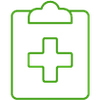  ícone de prancheta com cruz representando atendimento em saúde 