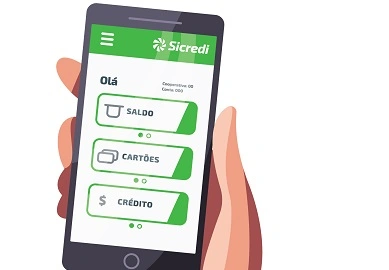 celular no aplicativo do Sicredi