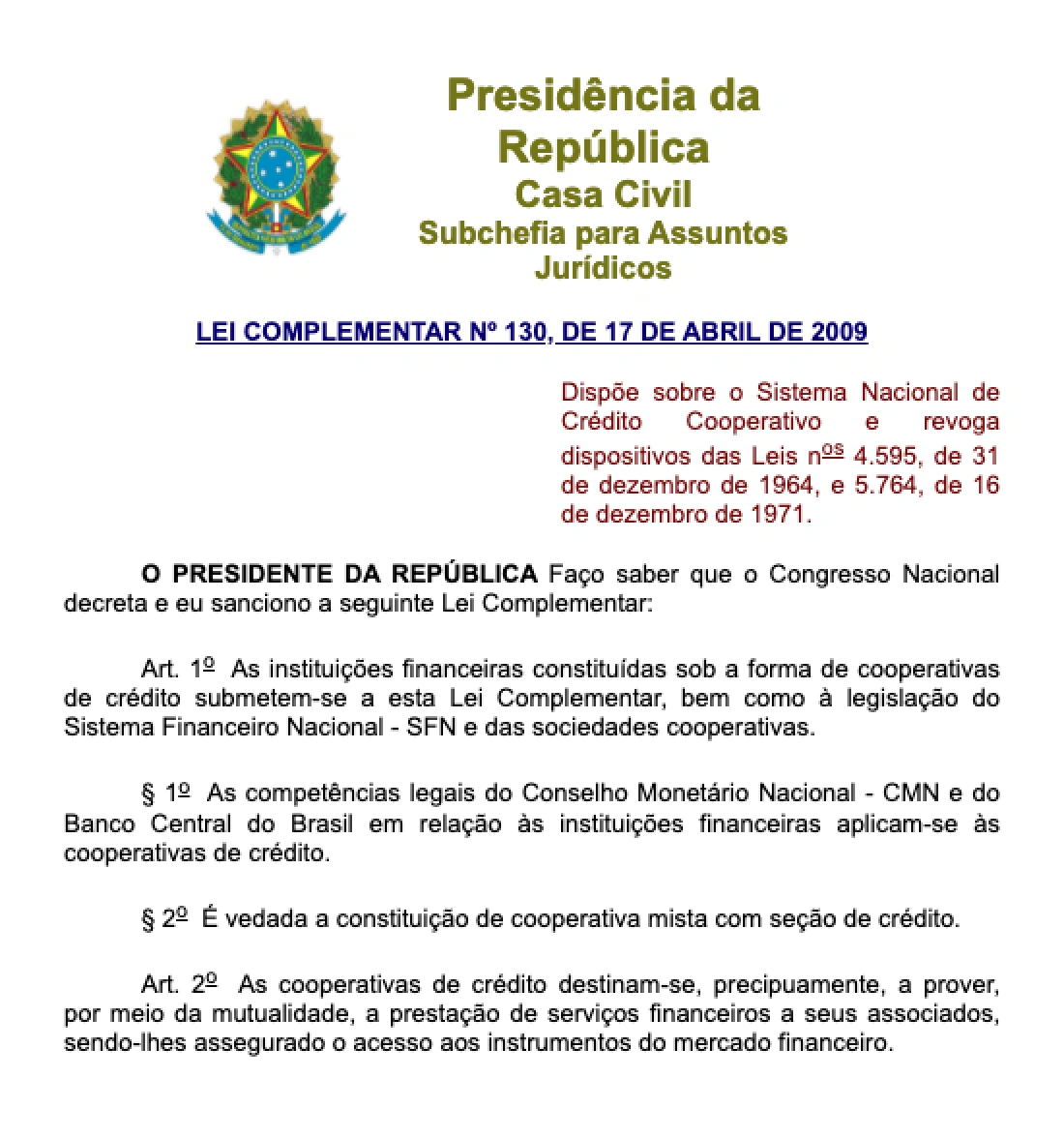 Print da Lei Complementar 130/09