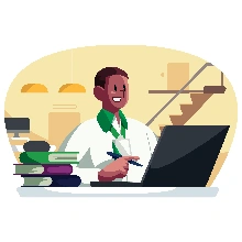  Atendente do Sicredi utilizando o notebook 