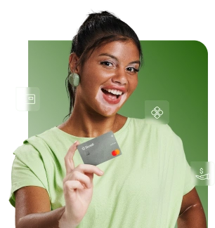  MULHER SORRINDO COM CARTÃO NA MÃO 