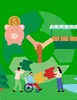  imagem com 3 pessoas desenhadas mais um cofrinho em formato de porco 