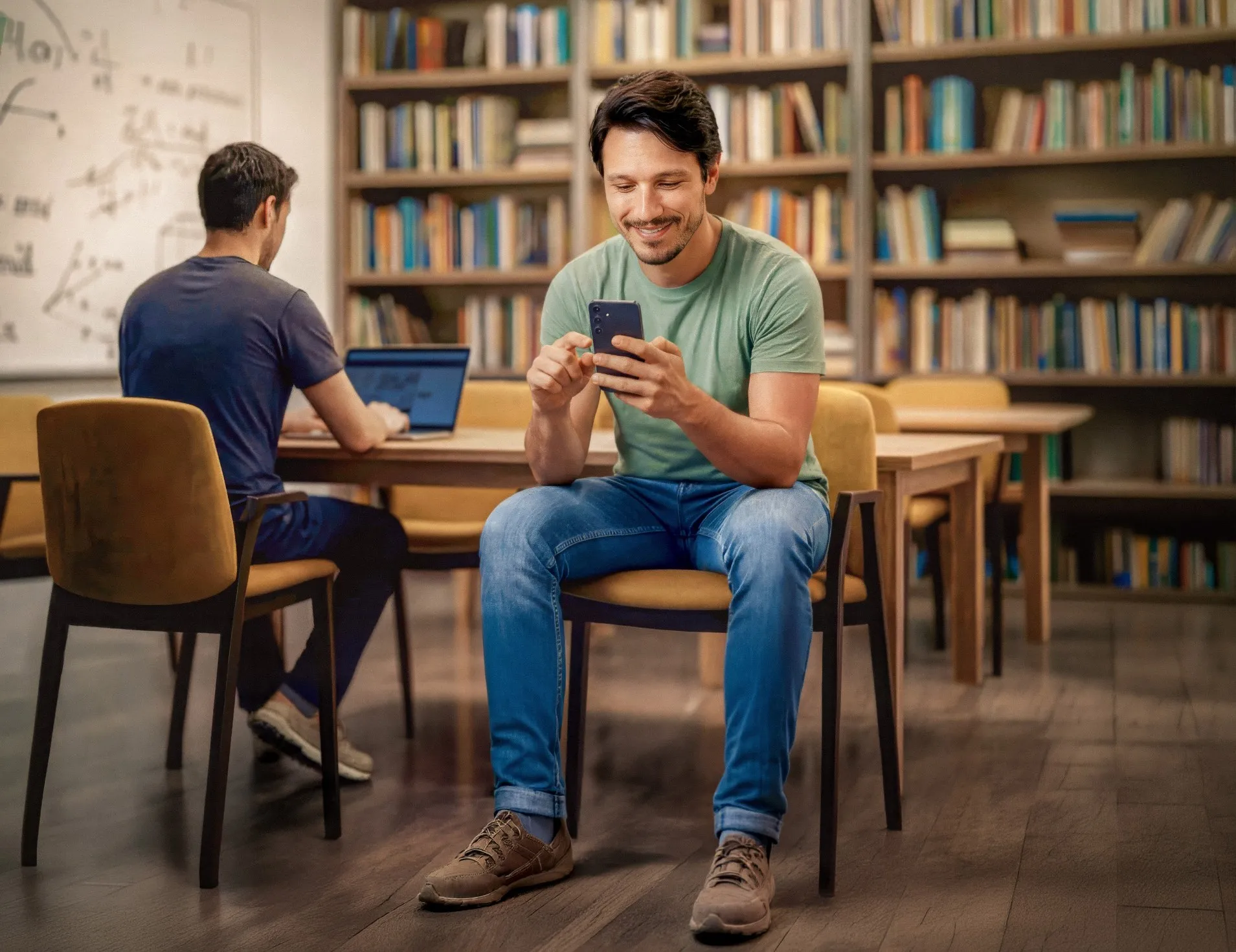  Associado do Sicredi sorrindo com um smartphone na mão 