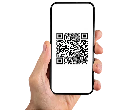  Mão segurando smartphone que exibe QR Code 